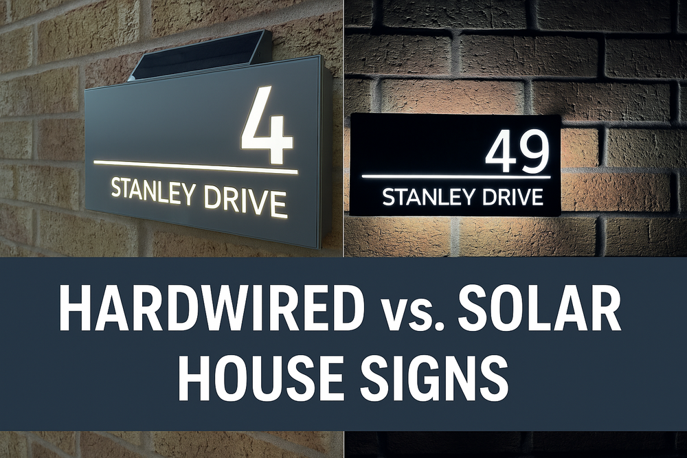 Hardwired house signs vs Solar house sign?